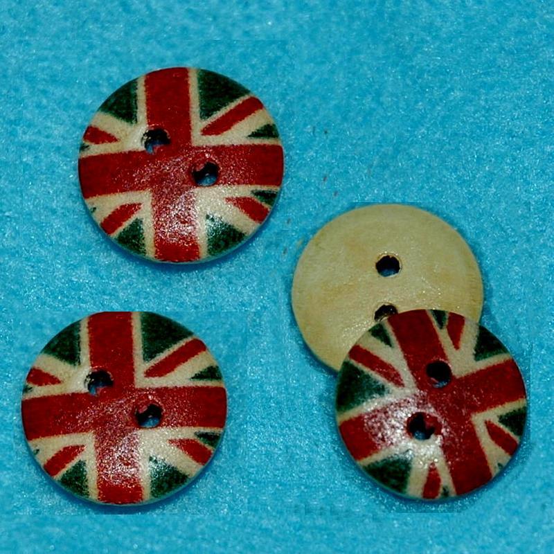 10顆, 英國國旗圓形鈕釦手工藝15mm木質鈕扣